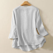 Buddha Stones Casual Zen Plain Slanted V-Neck Chinese Frog-Button Design Women's Cotton Shirt