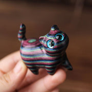 Buddha Stones Colored Sandalwood Carved Tilt Head Cat Healing Decoration - image 3