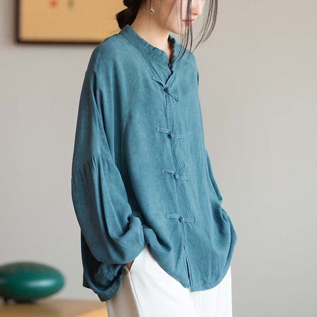 Buddha Stones Frog-Button Long Sleeve Shirt Zen Tai Chi Meditation Top Hanfu Clothing Jacket