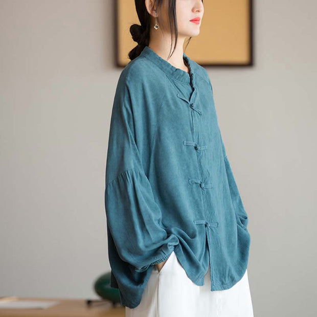 Buddha Stones Frog-Button Long Sleeve Shirt Zen Tai Chi Meditation Top Hanfu Clothing Jacket