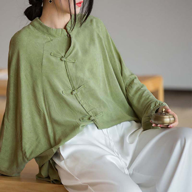 Buddha Stones Frog-Button Long Sleeve Shirt Zen Tai Chi Meditation Top Hanfu Clothing Jacket