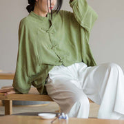 Buddha Stones Frog-Button Long Sleeve Shirt Zen Tai Chi Meditation Top Hanfu Clothing Jacket