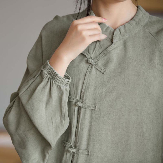 Buddha Stones Frog-Button Long Sleeve Shirt Zen Tai Chi Meditation Top Hanfu Clothing Jacket
