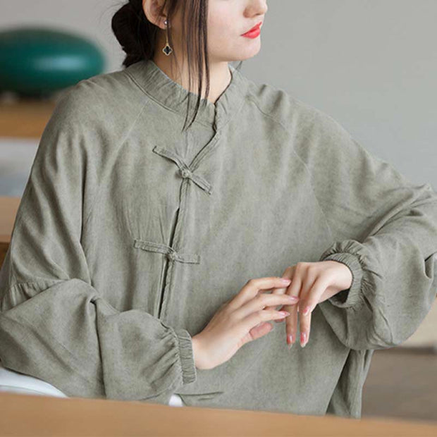 Buddha Stones Frog-Button Long Sleeve Shirt Zen Tai Chi Meditation Top Hanfu Clothing Jacket