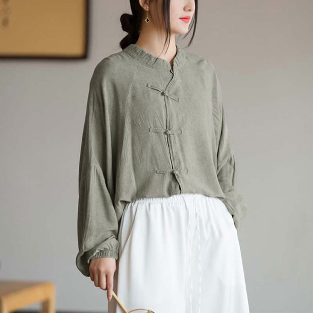 Buddha Stones Frog-Button Long Sleeve Shirt Zen Tai Chi Meditation Top Hanfu Clothing Jacket