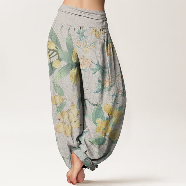 Buddha Stones Pure Cotton Casual Loquat Pattern Women's Elastic Waist Harem Pants