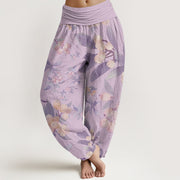 Buddha Stones Pure Cotton Casual Loquat Pattern Women's Elastic Waist Harem Pants