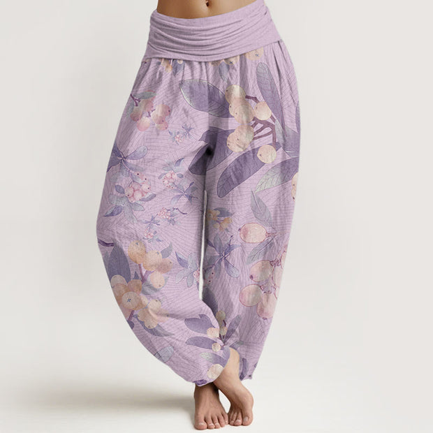 Buddha Stones Pure Cotton Casual Loquat Pattern Women's Elastic Waist Harem Pants
