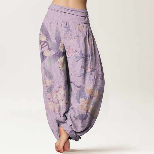 Buddha Stones Pure Cotton Casual Loquat Pattern Women's Elastic Waist Harem Pants
