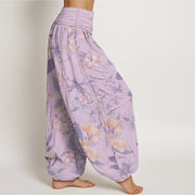 Buddha Stones Pure Cotton Casual Loquat Pattern Women's Elastic Waist Harem Pants