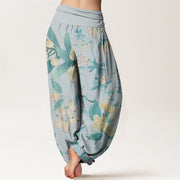 Buddha Stones Pure Cotton Casual Loquat Pattern Women's Elastic Waist Harem Pants