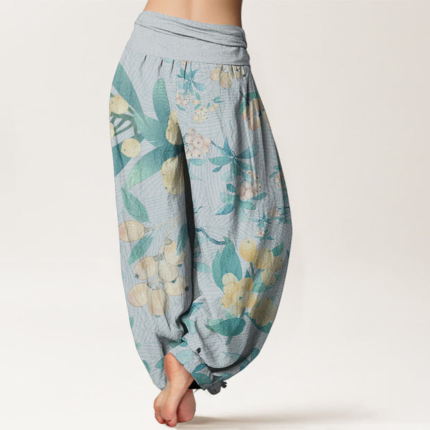 Buddha Stones Pure Cotton Casual Loquat Pattern Women's Elastic Waist Harem Pants