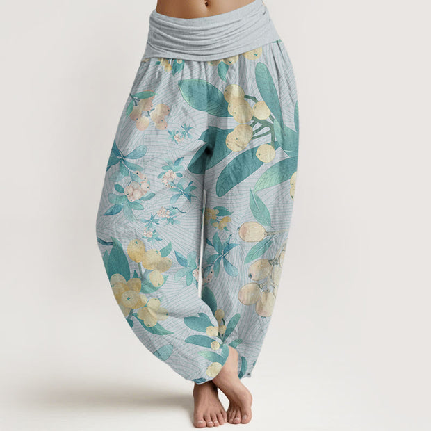 Buddha Stones Pure Cotton Casual Loquat Pattern Women's Elastic Waist Harem Pants