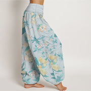 Buddha Stones Pure Cotton Casual Loquat Pattern Women's Elastic Waist Harem Pants