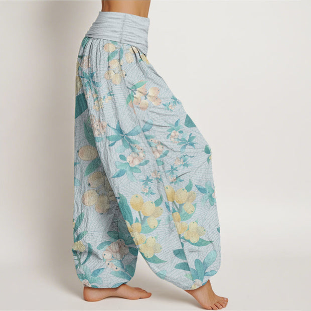 Buddha Stones Pure Cotton Casual Loquat Pattern Women's Elastic Waist Harem Pants