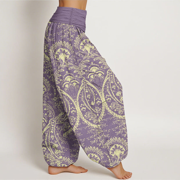 Buddha Stones Pure Cotton Flowers Paisley Patterns Women's Elastic Waist Harem Pants