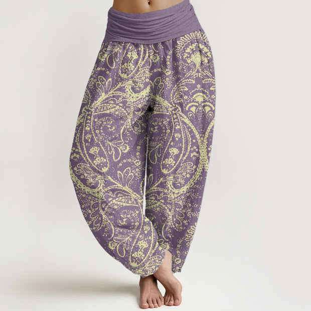 Buddha Stones Pure Cotton Flowers Paisley Patterns Women's Elastic Waist Harem Pants
