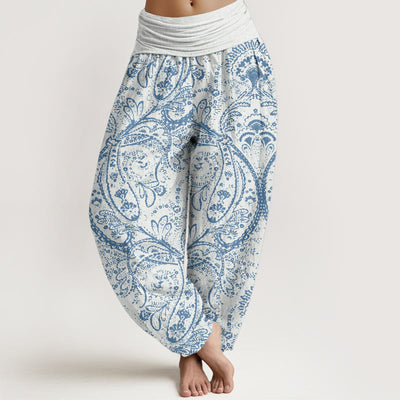 Buddha Stones Pure Cotton Flowers Paisley Patterns Women's Elastic Waist Harem Pants