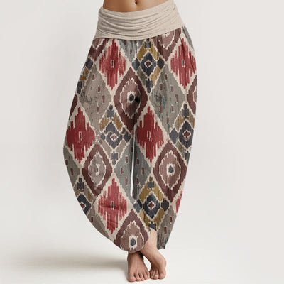 Buddha Stones Pure Cotton Plaid Printed Women's Elastic Waist Harem Pants