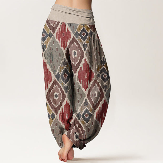Buddha Stones Pure Cotton Plaid Printed Women's Elastic Waist Harem Pants