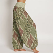 Buddha Stones Pure Cotton Plaid Printed Women's Elastic Waist Harem Pants