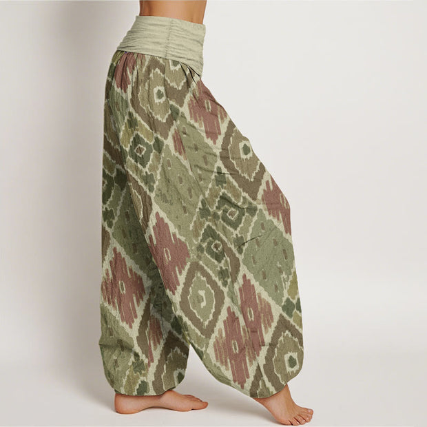 Buddha Stones Pure Cotton Plaid Printed Women's Elastic Waist Harem Pants
