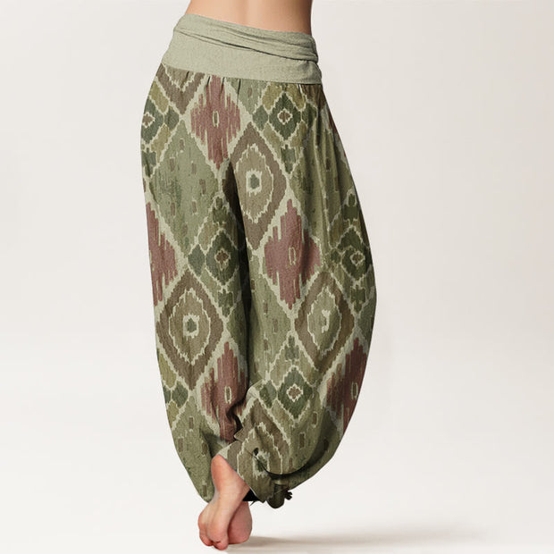 Buddha Stones Pure Cotton Plaid Printed Women's Elastic Waist Harem Pants