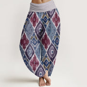 Buddha Stones Pure Cotton Plaid Printed Women's Elastic Waist Harem Pants