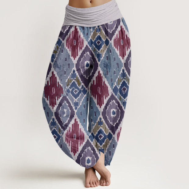 Buddha Stones Pure Cotton Plaid Printed Women's Elastic Waist Harem Pants