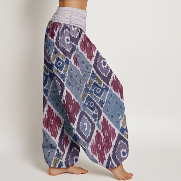 Buddha Stones Pure Cotton Plaid Printed Women's Elastic Waist Harem Pants