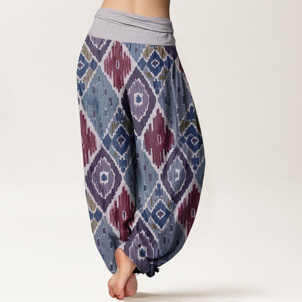 Buddha Stones Pure Cotton Plaid Printed Women's Elastic Waist Harem Pants