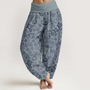 Buddha Stones Pure Cotton Small Flowers Intertwining Branches Women's Elastic Waist Harem Pants