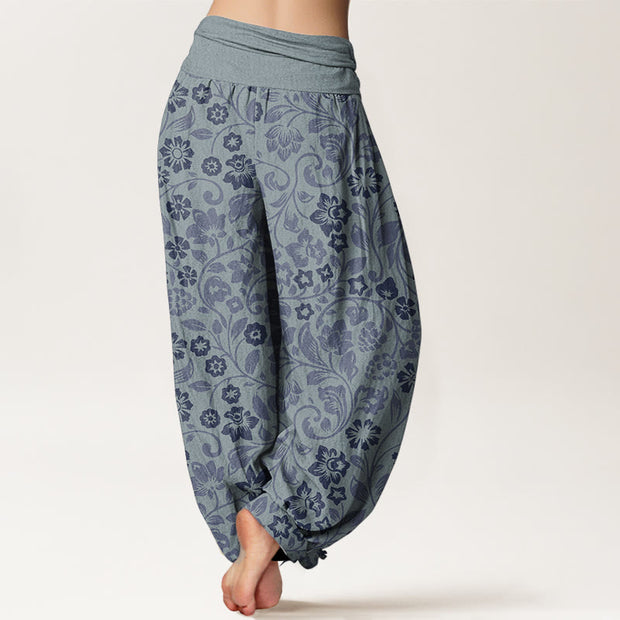 Buddha Stones Pure Cotton Small Flowers Intertwining Branches Women's Elastic Waist Harem Pants