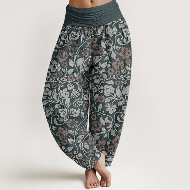 Buddha Stones Pure Cotton Small Flowers Intertwining Branches Women's Elastic Waist Harem Pants