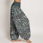 Buddha Stones Pure Cotton Small Flowers Intertwining Branches Women's Elastic Waist Harem Pants