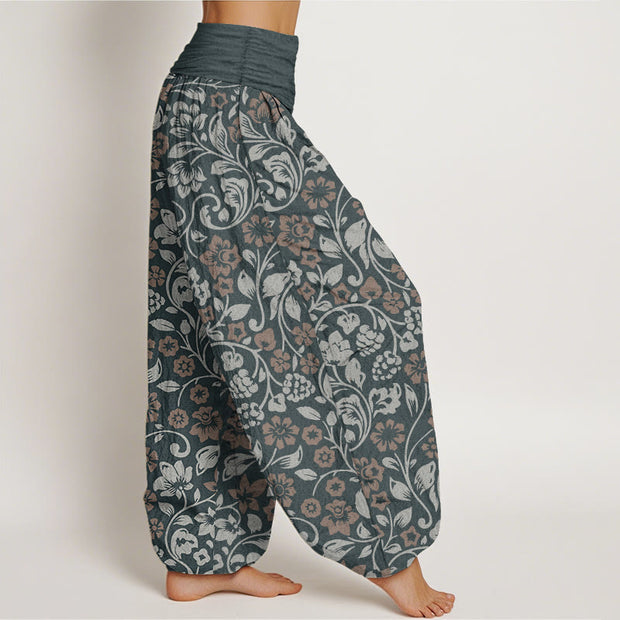 Buddha Stones Pure Cotton Small Flowers Intertwining Branches Women's Elastic Waist Harem Pants