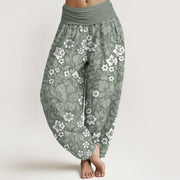 Buddha Stones Pure Cotton Small Flowers Intertwining Branches Women's Elastic Waist Harem Pants