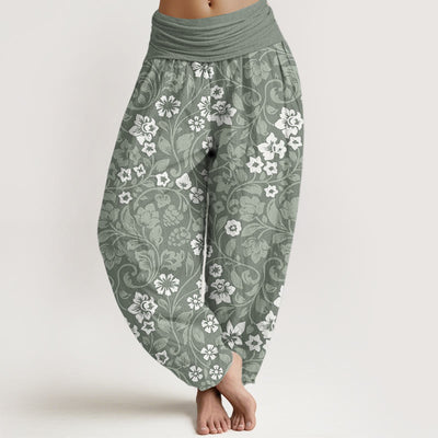 Buddha Stones Pure Cotton Small Flowers Intertwining Branches Women's Elastic Waist Harem Pants