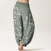 Buddha Stones Pure Cotton Small Flowers Intertwining Branches Women's Elastic Waist Harem Pants