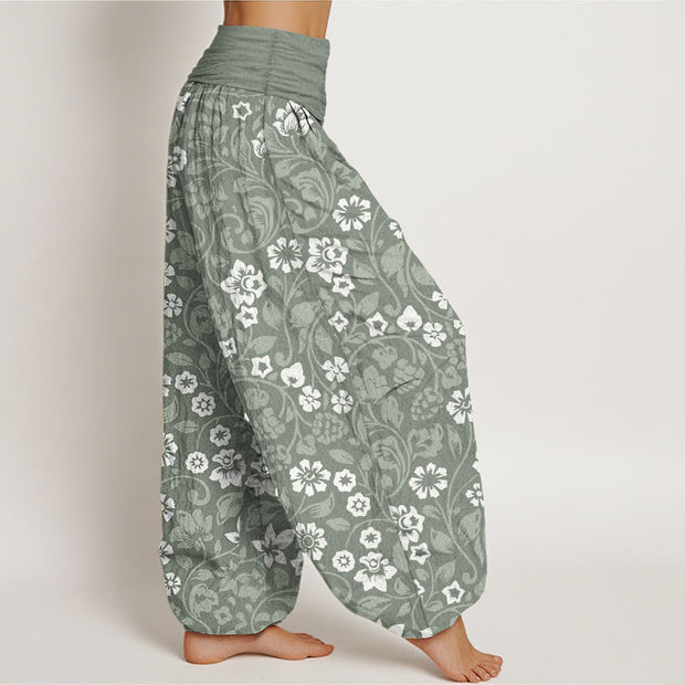 Buddha Stones Pure Cotton Small Flowers Intertwining Branches Women's Elastic Waist Harem Pants