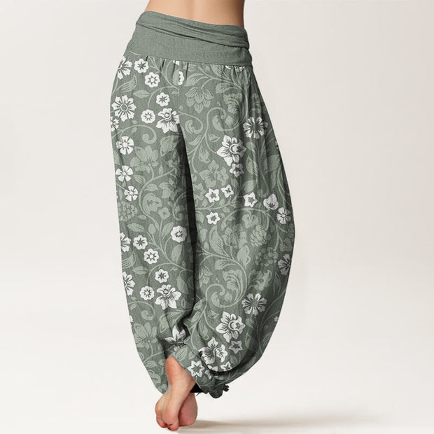 Buddha Stones Pure Cotton Small Flowers Intertwining Branches Women's Elastic Waist Harem Pants