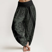Buddha Stones Pure Cotton Mandala Pattern Parallel Flowers Women's Elastic Waist Harem Pants