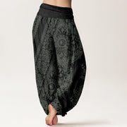Buddha Stones Pure Cotton Mandala Pattern Parallel Flowers Women's Elastic Waist Harem Pants