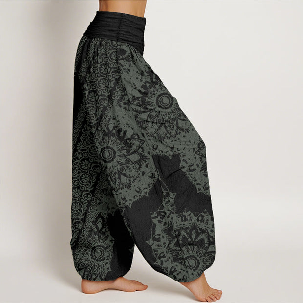 Buddha Stones Pure Cotton Mandala Pattern Parallel Flowers Women's Elastic Waist Harem Pants