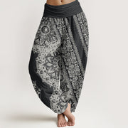 Buddha Stones Pure Cotton Mandala Pattern Parallel Flowers Women's Elastic Waist Harem Pants