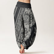 Buddha Stones Pure Cotton Mandala Pattern Parallel Flowers Women's Elastic Waist Harem Pants