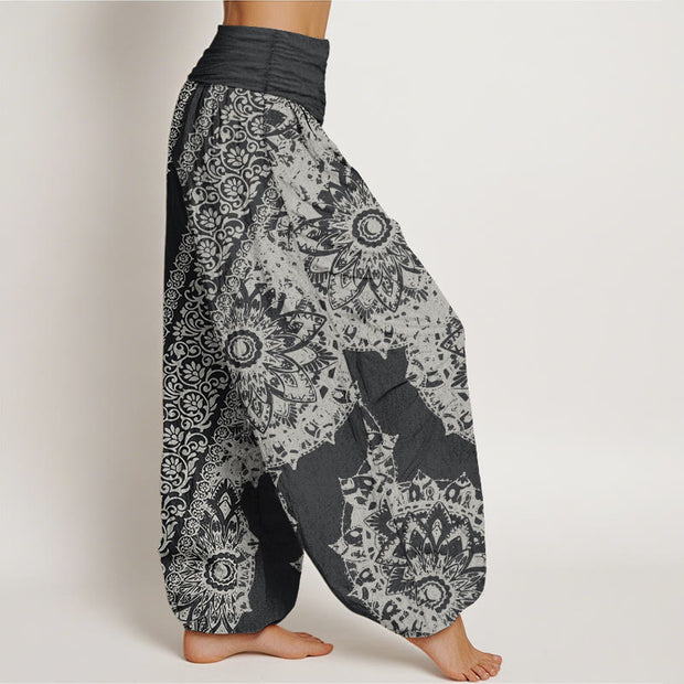 Buddha Stones Pure Cotton Mandala Pattern Parallel Flowers Women's Elastic Waist Harem Pants