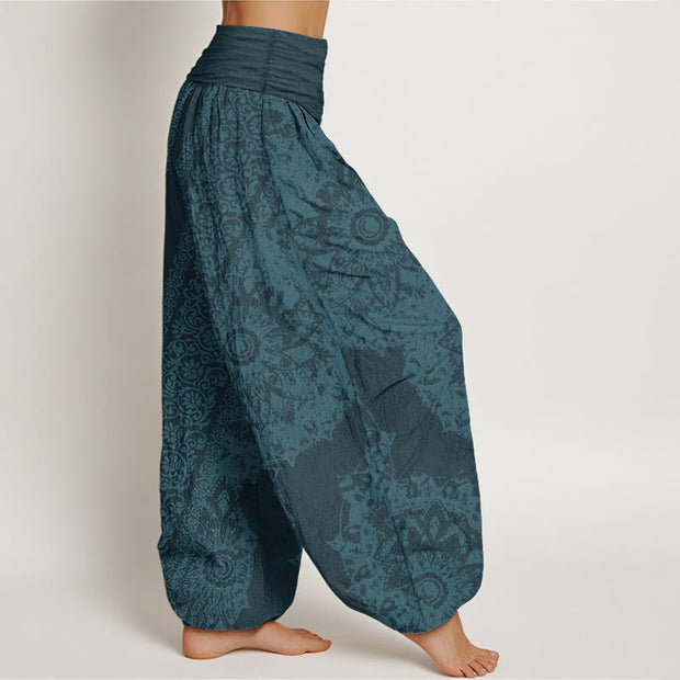 Buddha Stones Pure Cotton Mandala Pattern Parallel Flowers Women's Elastic Waist Harem Pants