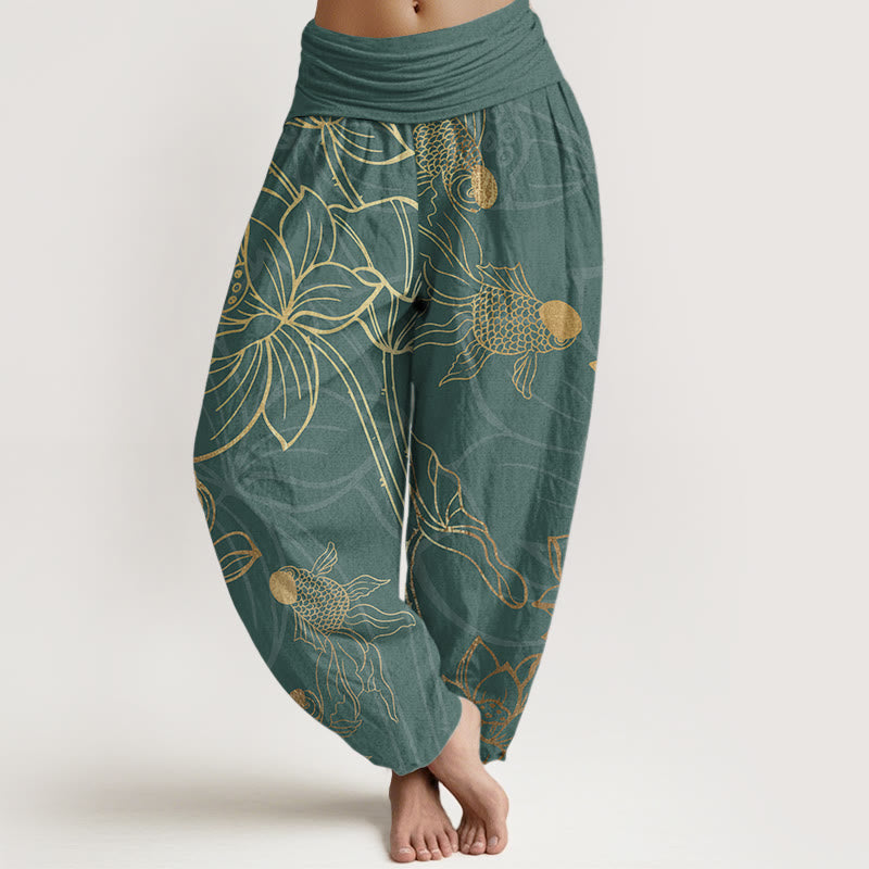 Buddha Stones Pure Cotton Lotus Leaf Koi Fish Women's Elastic