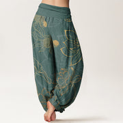 Buddha Stones Pure Cotton Lotus Leaf Koi Fish Women's Elastic Waist Harem Pants - image 1